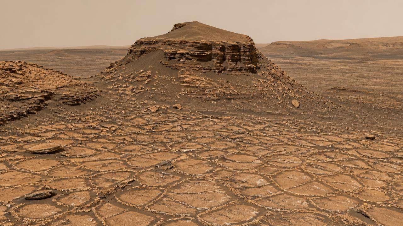 Curiosity Rover Captures Sand-Capped Butte Amid Martian Landscape