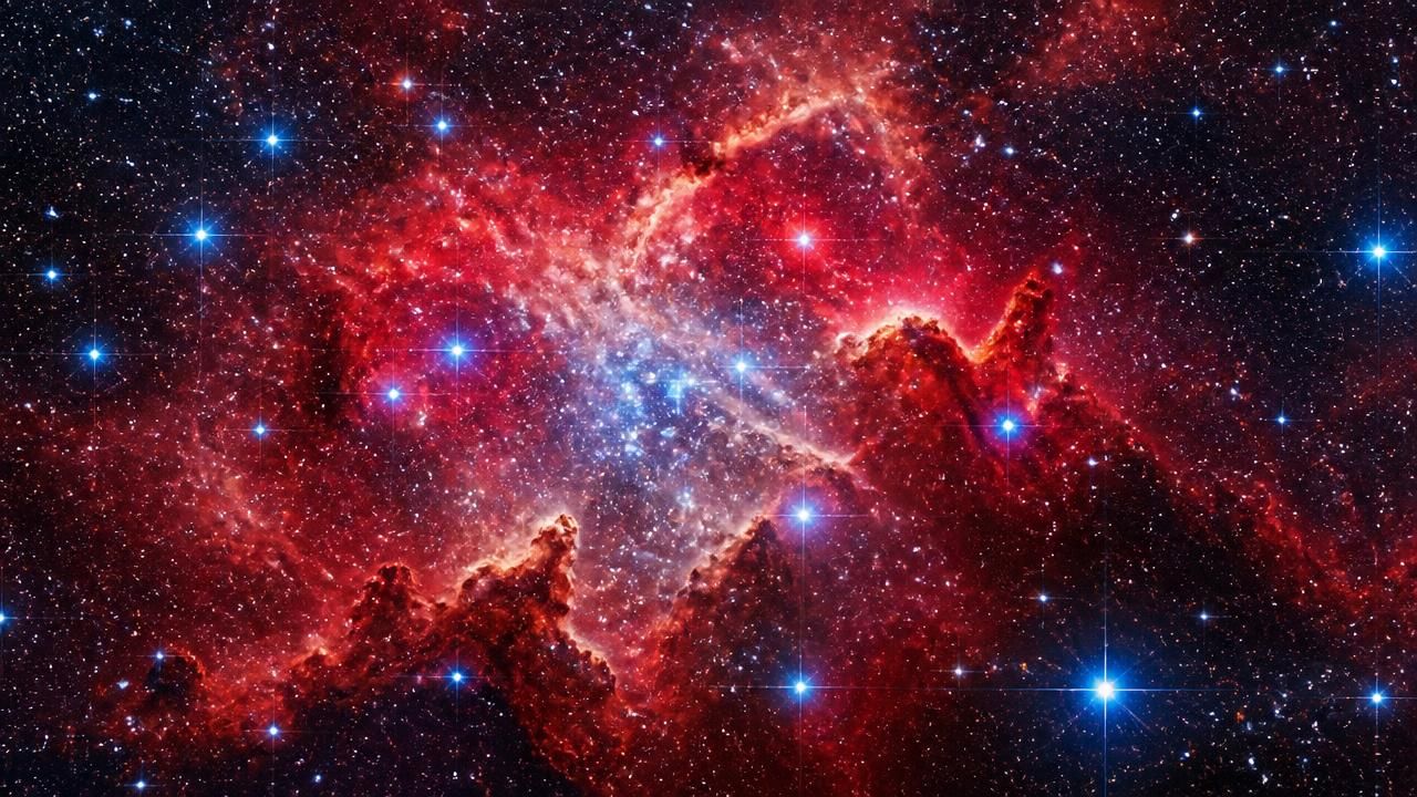 Hubble Captures Crimson Stellar Nursery LH 95 in the Large Magellanic Cloud