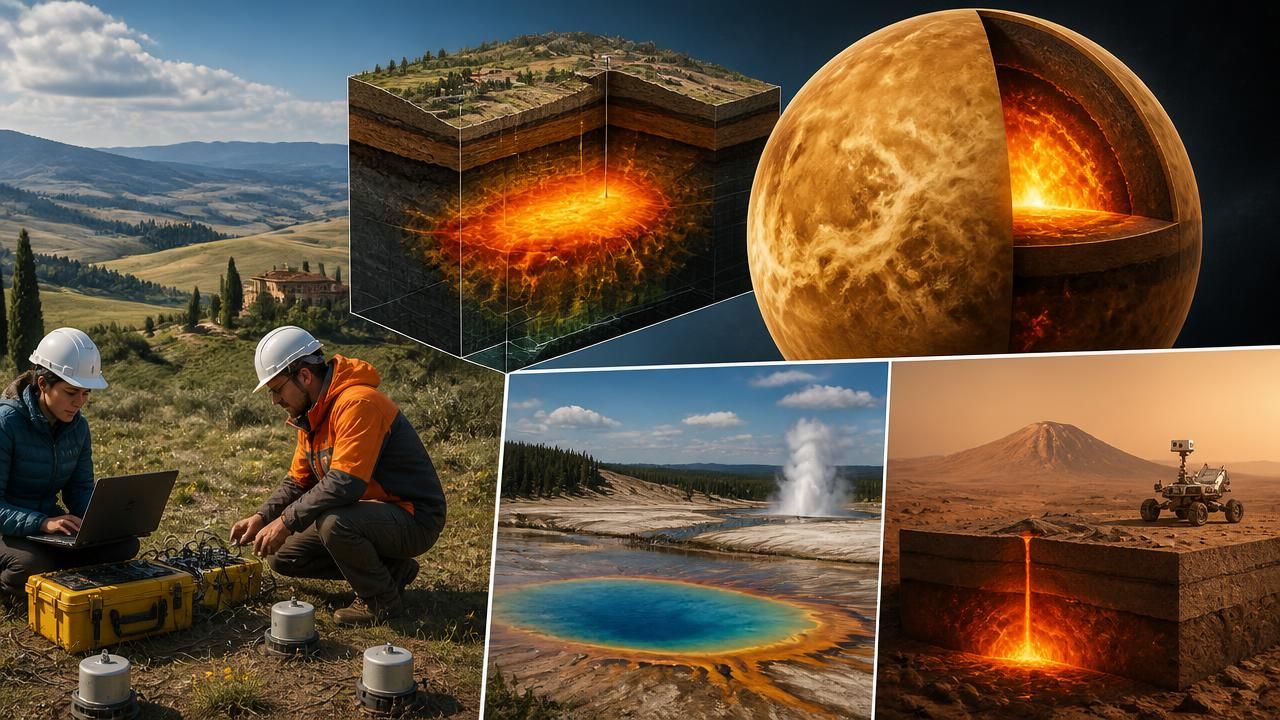 Hidden Magma Systems Revealed: From Tuscany to Venus, Yellowstone, and Mars