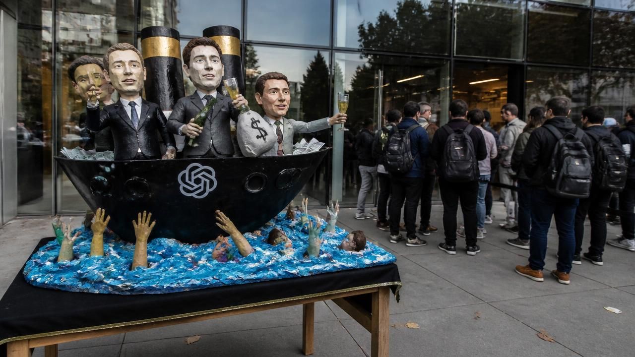 Artists Deploy 'What Iceberg?' Sculpture at OpenAI Event as AI Protests Turn Creative