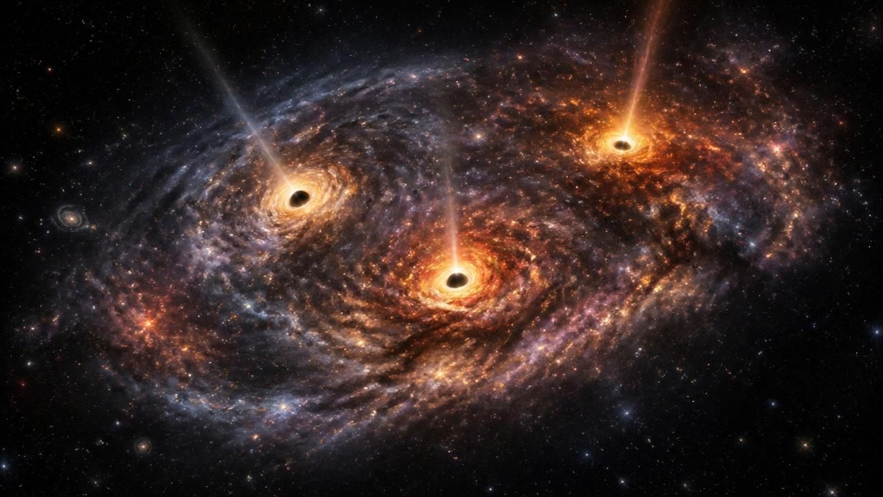 Three Supermassive Black Holes Found in a Single Early-Universe Galaxy